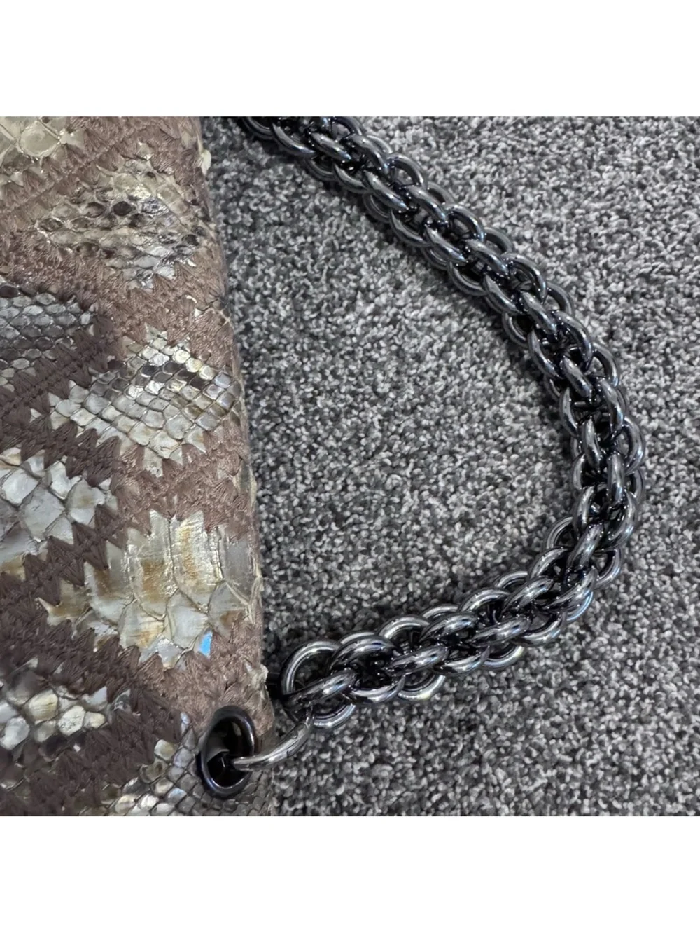 STUNNING CHANEL RARE GOLD/METALLIC PYTHON LEATHER Hobo with Chain Handle